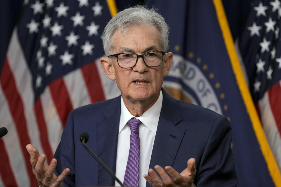 FILE - Federal Reserve Board Chairman Jerome Powell speaks during a press conference at the Federal Reserve in Washington, May 1, 2024. On Wednesday, June 12, 2024, the Federal Reserve will conclude its final meeting by issuing a policy statement, updating her economic and interest rate forecasts and holding a news conference with Powell (AP Photo/Susan Walsh, File)